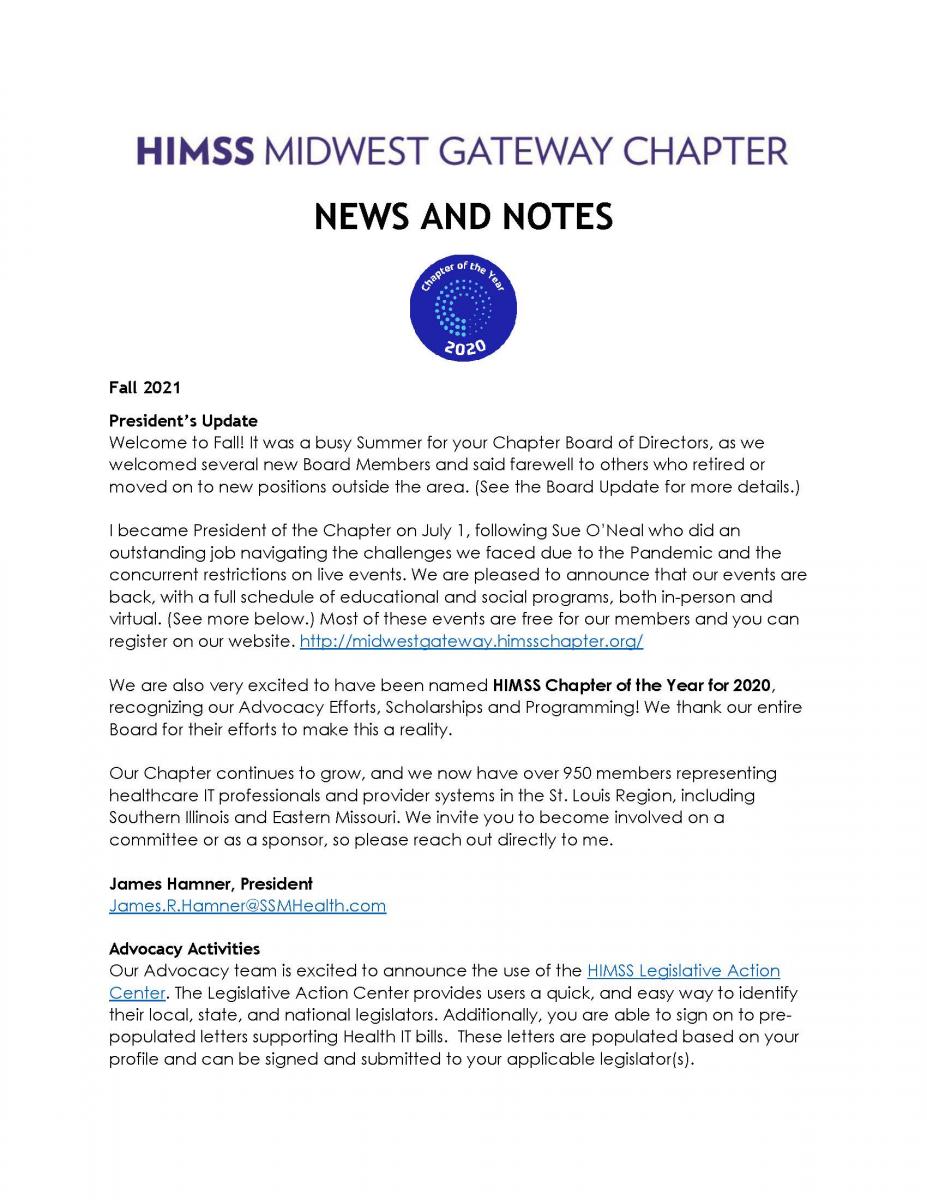 HIMSS MGC Newsletter Fall Edition 2021